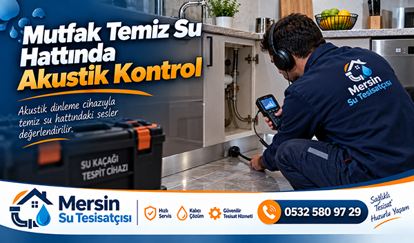 Mutfak temiz su tesisatını akustik dinleme cihazıyla kontrol eden tesisat ustası